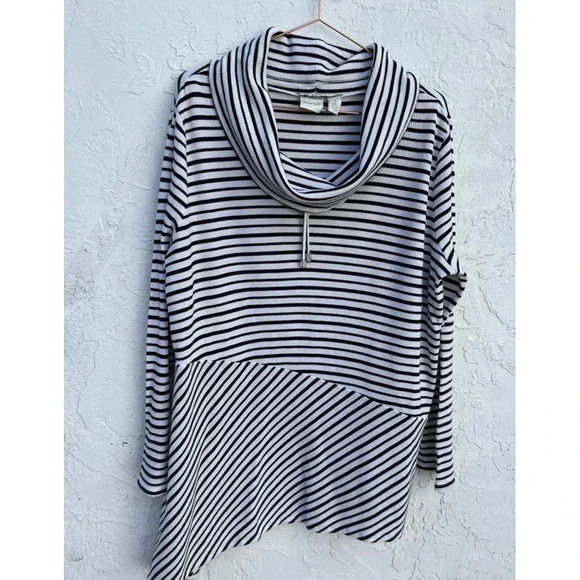 Zenergy by Chico Womens Turtle Neck Long Sweater Black White Stripe Sz 3 - Picture 1 of 8
